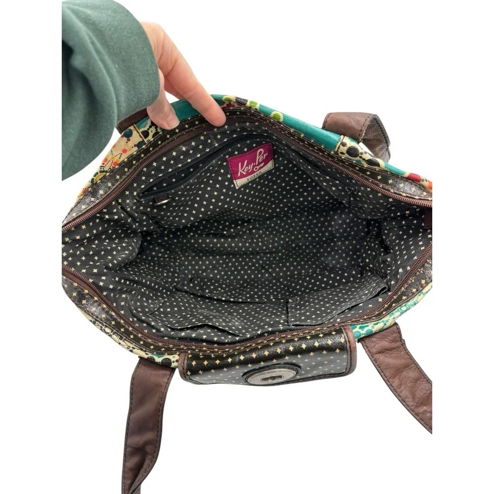 Fossil‎ KEY-PER Key Per Kaleidoscope Coated Canvas Shoulder Tote Purse Teal